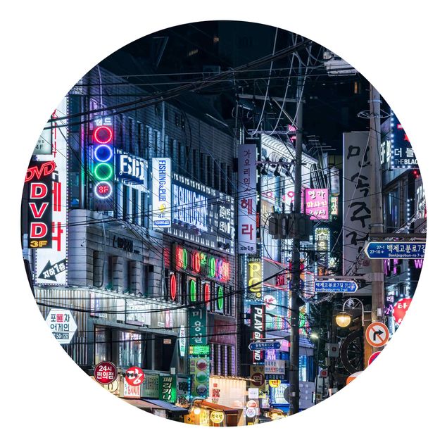 Okrągła tapeta samoprzylepna - Nocne życie Seulu