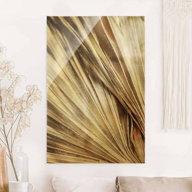 Obraz na szkle - Bliski strzał liście palmy złote