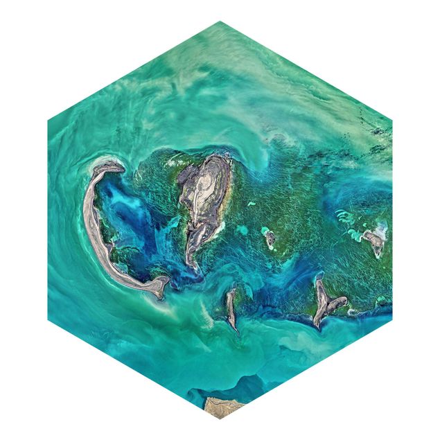 Sześciokątna tapeta samoprzylepna - Fotografia NASA Morze Kaspijskie