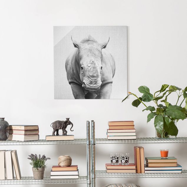 Obrazy na szkle kwadrat Rhinoceros Nora Black And White