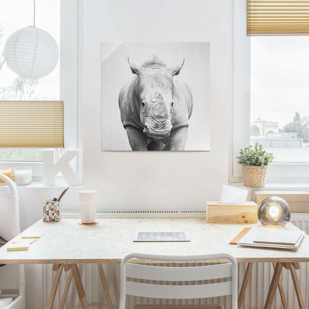 Obrazy na szkle zwierzęta Rhinoceros Nora Black And White
