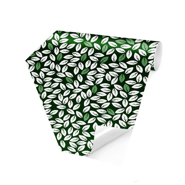 Sześciokątna tapeta samoprzylepna - Naturalny wzór Deszcz liści w kolorze zielonym
