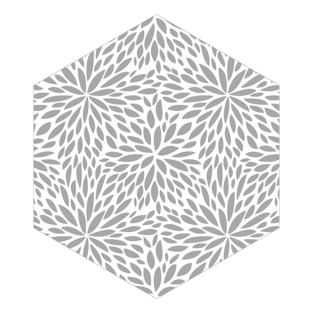 Sześciokątna tapeta samoprzylepna - Naturalny wzór kwiatów w kolorze szarym