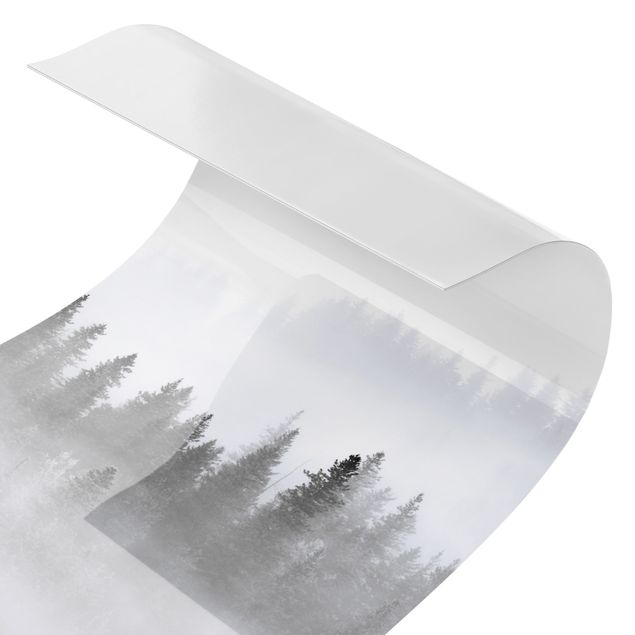 Tylna ścianka prysznicowa - Fog In The Fir Forest Black And White