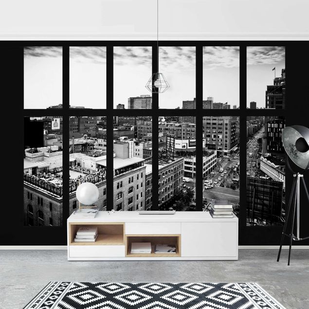 Dekoracja do kuchni Widok z okna w Nowym Jorku czarno-biały