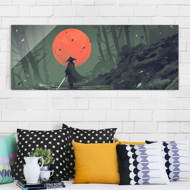 Obrazy na szkle panorama Ninja In Red Moonlight