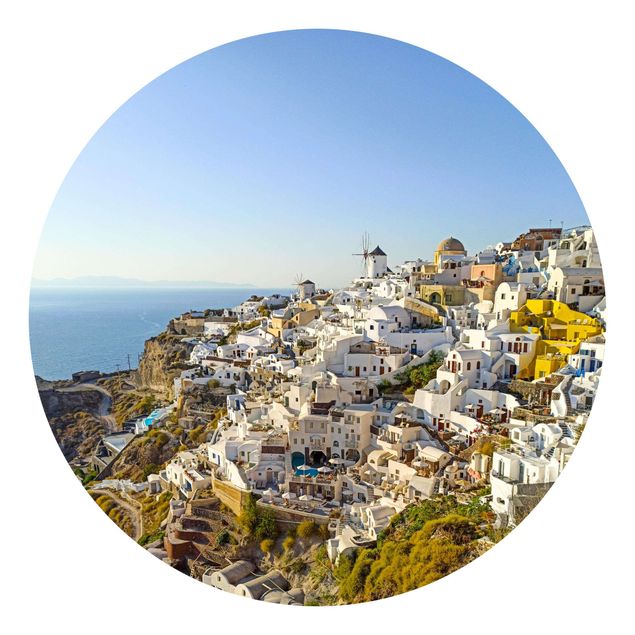 Okrągła tapeta samoprzylepna - Oia na Santorini