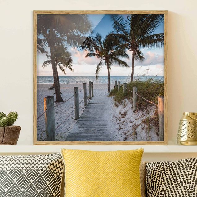 Obrazy w ramie krajobraz Drzewa palmowe przy promenadzie do oceanu