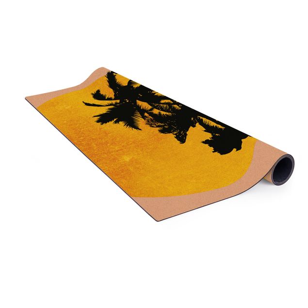 dywany motyw natury Palmy na tle złotego słońca