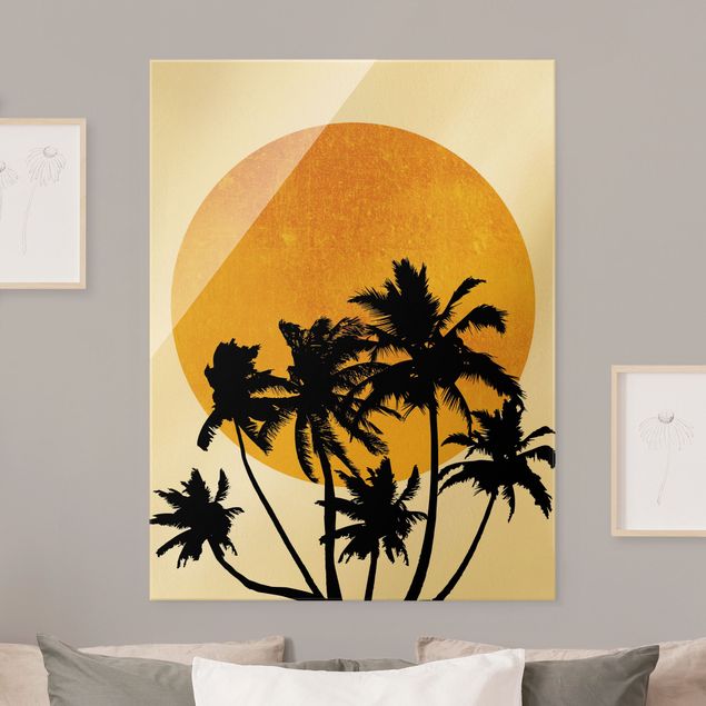 Obrazy na szkle portret Palmy na tle złotego słońca