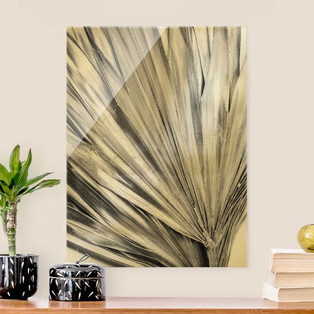 Obraz na szkle - Liście palmy w kolorze srebrnym