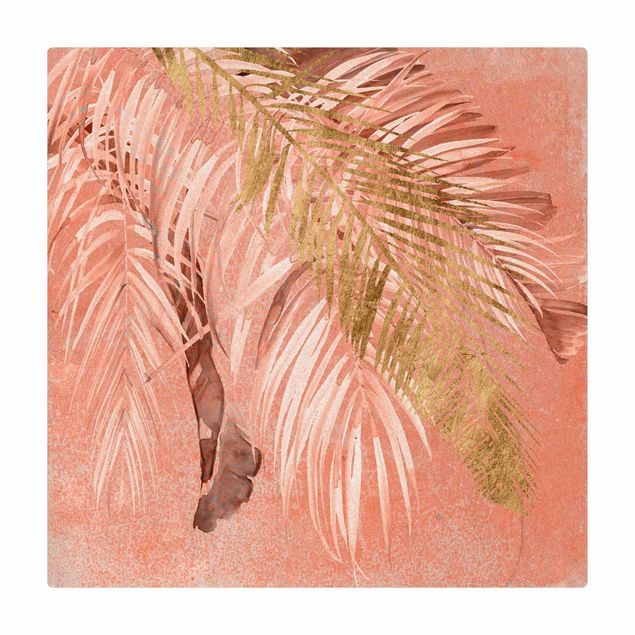 Mata korkowa - Liście palmy różowe i złote II