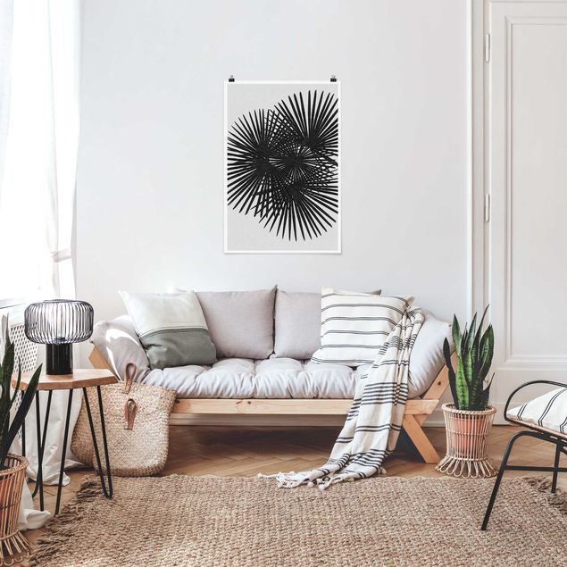 Obrazy do salonu nowoczesne Palm Tree Ferns w czerni i bieli