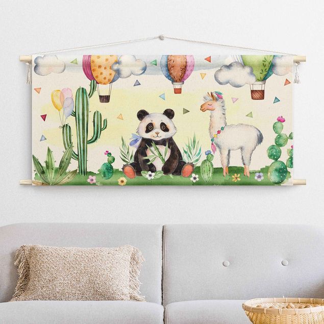 Obrazy zwierzęta Panda And Lama Watercolour