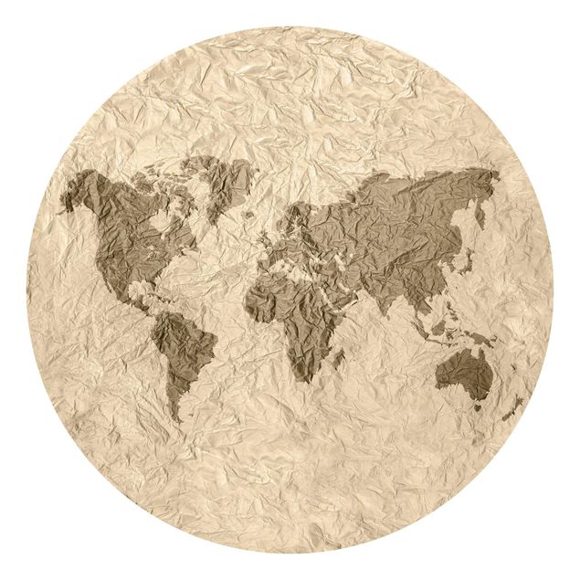 Tapety na ściany Papierowa mapa świata beżowo-brązowa