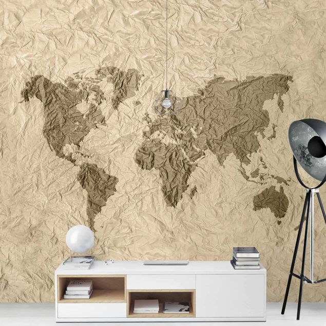 Fototapeta mapa świata Papierowa mapa świata beżowo-brązowa
