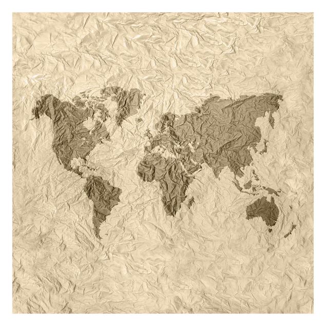 Fototapeta - Papierowa mapa świata beżowo-brązowa