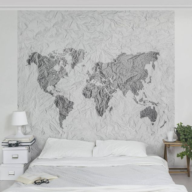 Fototapeta Papierowa mapa świata biała szara