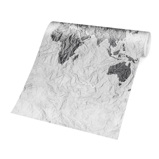 Fototapeta - Papierowa mapa świata biała szara