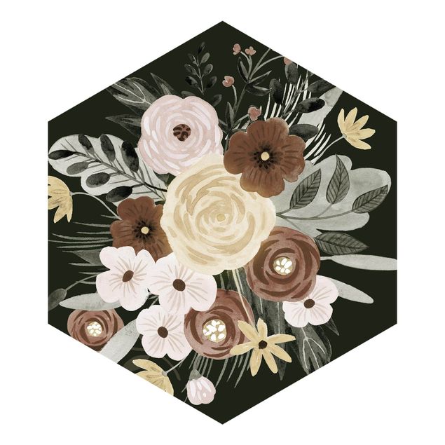 Sześciokątna tapeta samoprzylepna - Pastelowy bukiet kwiatów na tle zielonej I