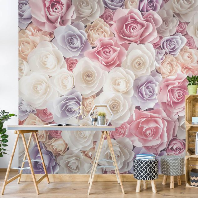 Tapety na ściany Pastelowe papierowe róże artystyczne
