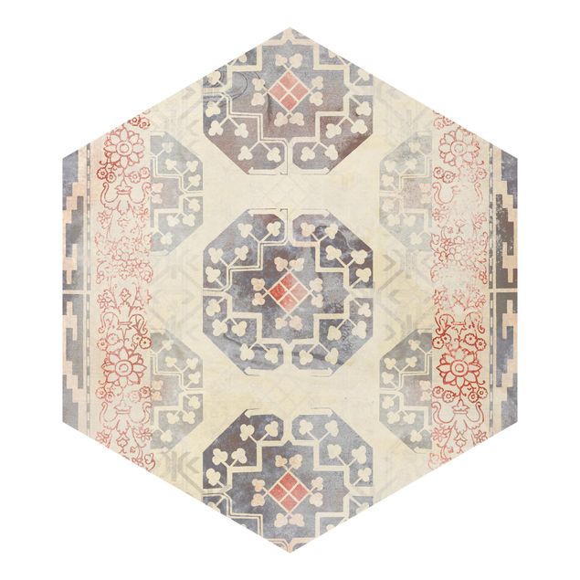 Sześciokątna tapeta samoprzylepna - Persian Vintage Pattern w kolorze indygo IV