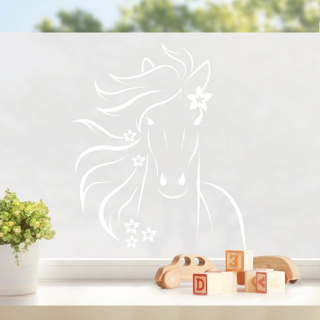 Folia okienna dla dzieci Horse With Flowers