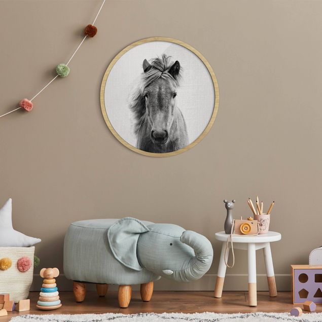 Obrazy w ramie dla dzieci Koń Pauline czarno-biały