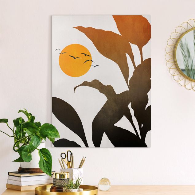 Obrazy do salonu nowoczesne Świat roślin z żółtym słońcem