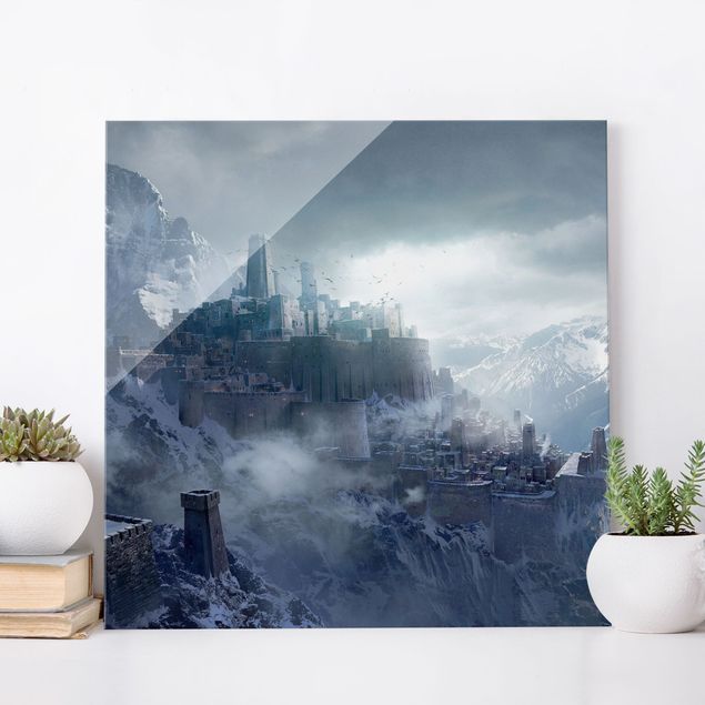Obrazy na szkle architektura i horyzont Fantasy Fortress In The Mountains