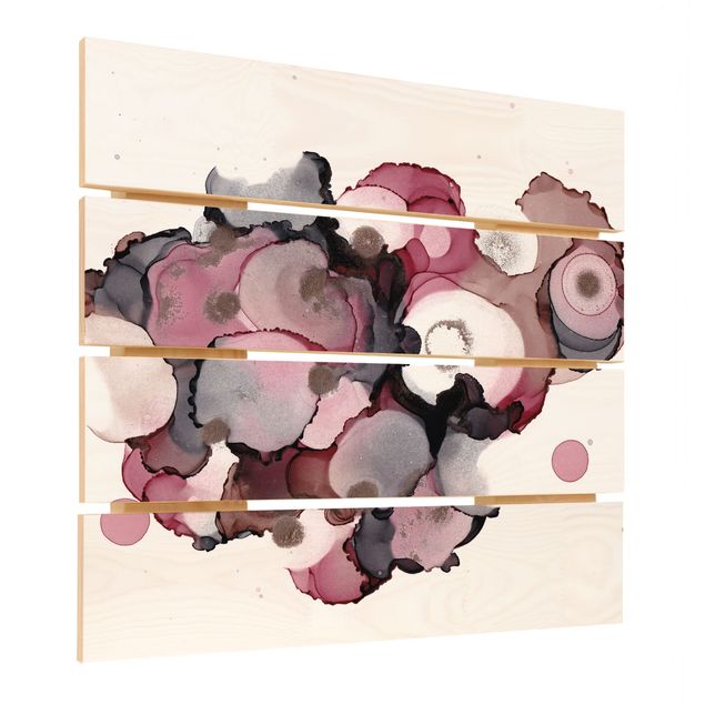 Obraz z drewna - Krople różowego beżu z różowym złotem