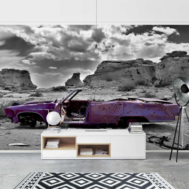 Fototapety pustynia Różowy Cadillac