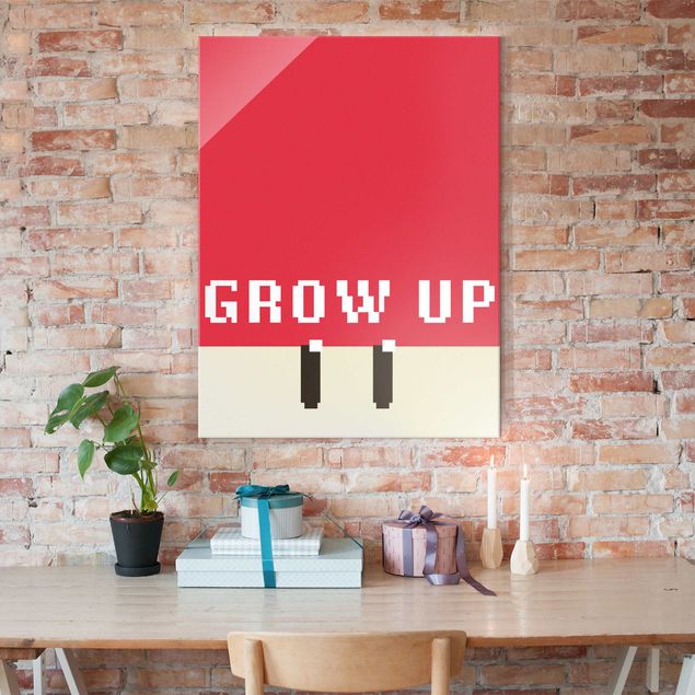 Obrazy na szkle portret Pixel Text Grow Up In Red