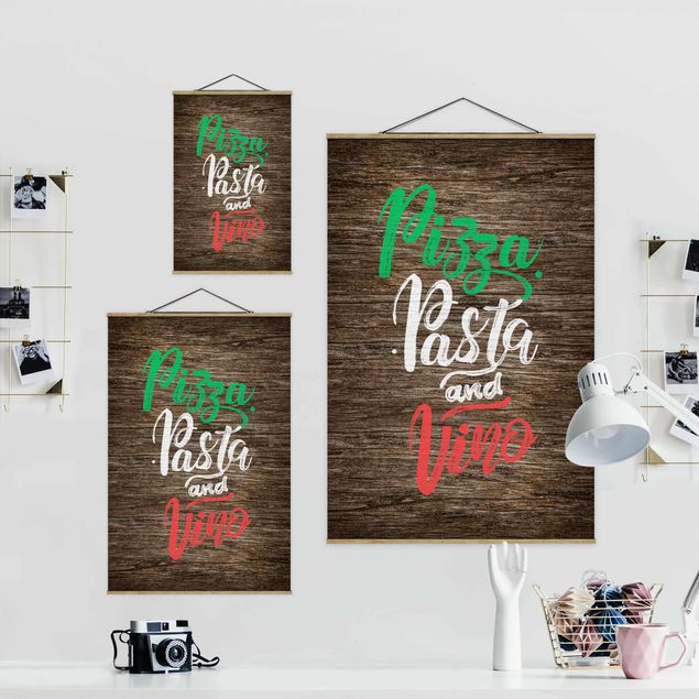 Plakat z wieszakiem Pizza Pasta i Vino na desce