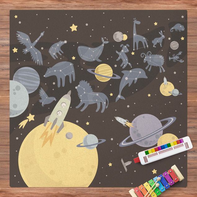 Pokój niemowlęcy Planety ze znakami zodiaku i rakietami