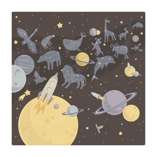 Mata korkowa - Planety ze znakami zodiaku i rakietami