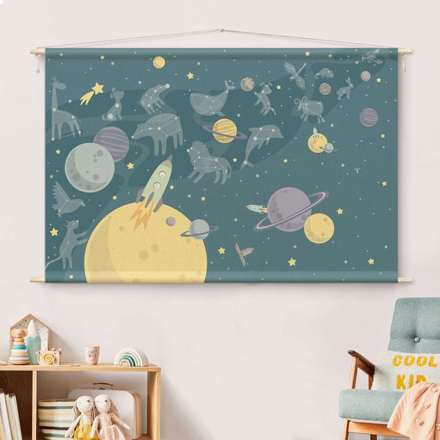 Obrazy nowoczesny Planets With Zodiac And Rockets