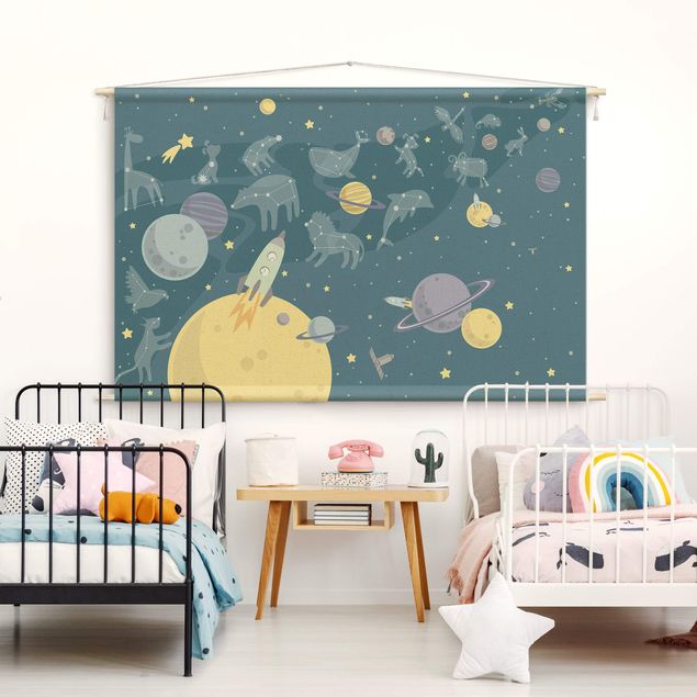 gobelin na ścianę nowoczesne Planets With Zodiac And Rockets