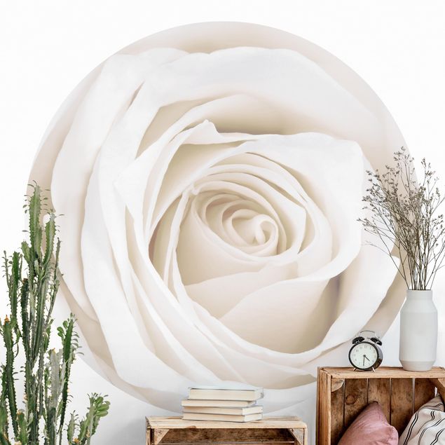 Okrągła tapeta samoprzylepna - Piękna biała róża