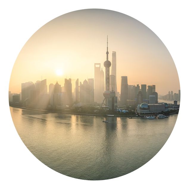 Okrągła tapeta samoprzylepna - Pudong o wschodzie słońca