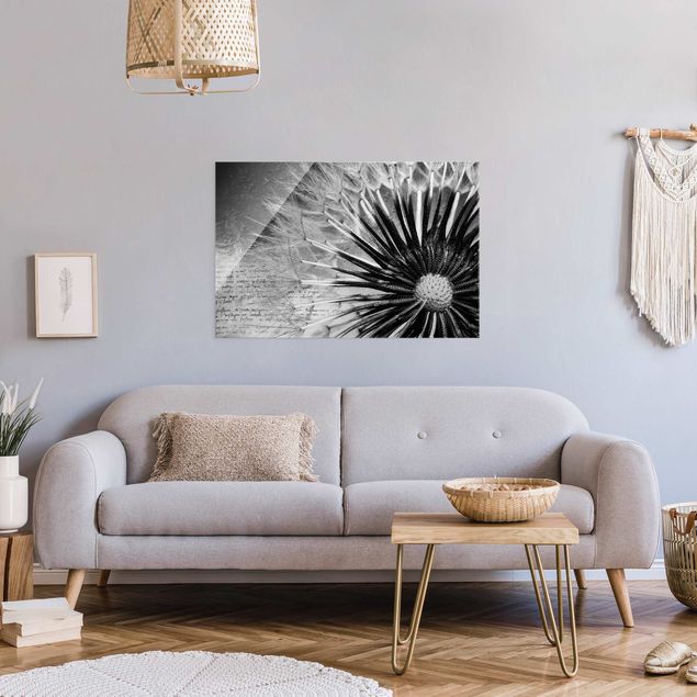 Obrazy na szkle poziomy Dandelion czarno-biały