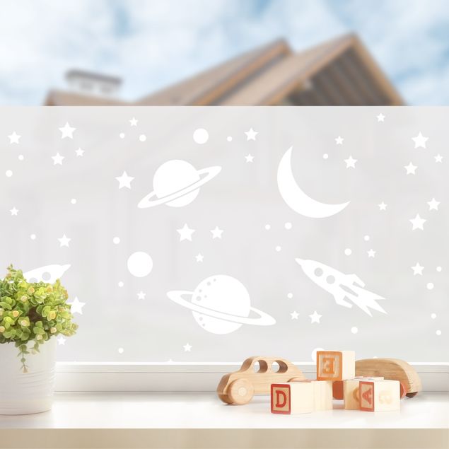 Folia okienna dla dzieci Rocket Ship, Planets And Stars