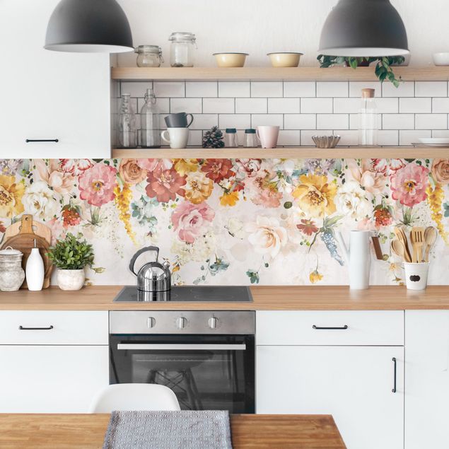 Panele szklane do kuchni Trailing Flowers Watercolour Vintage