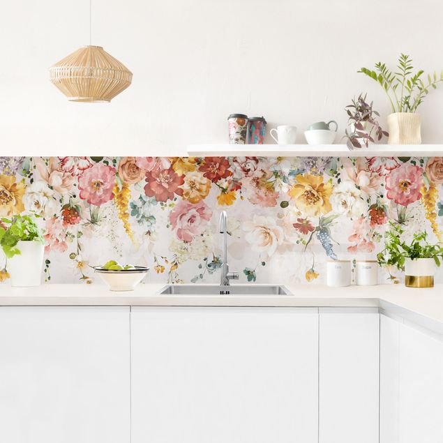 Panel ścienny do kuchni - Trailing Flowers Watercolour Vintage