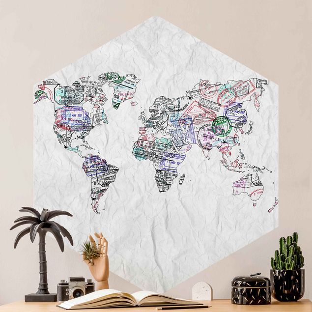 Fototapeta mapa świata Mapa świata z pieczątką paszportową
