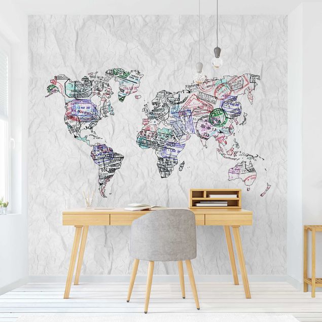 Dekoracja do kuchni Mapa świata z pieczątką paszportową