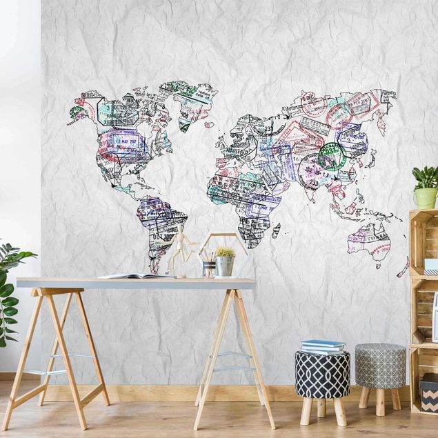 Fototapeta mapa świata Mapa świata z pieczątką paszportową