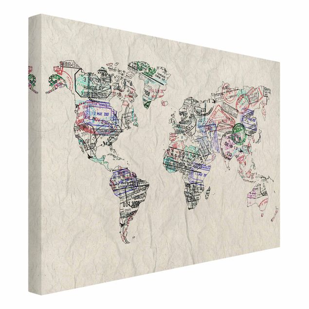 Obrazy na ścianę Mapa świata z pieczątką paszportową