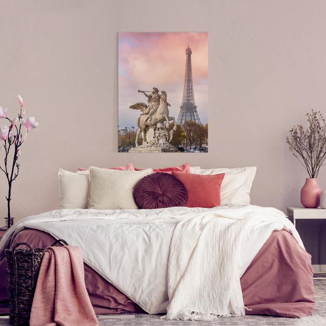 Obrazy Paryż Statua konia przed wieżą Eiffla