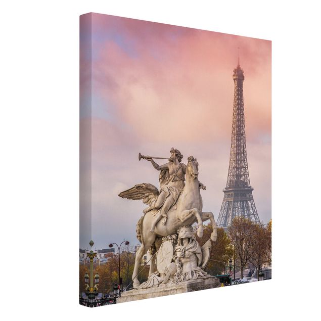 Obrazy na płótnie Paryż Statua konia przed wieżą Eiffla